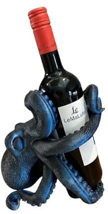 3D-gedruckter Weinhalter, Oktopus-Design, Dekoration, Geschenk, für 0,7l Flaschen, mehrere Farben (Schwarz-Blau)