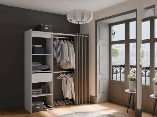 Guardaroba Grande Doubs, Mobile Camera da Letto, Cabina Armadio portabiti, Armadio Appendiabiti, 167x50 h192 cm, Bianco Opaco