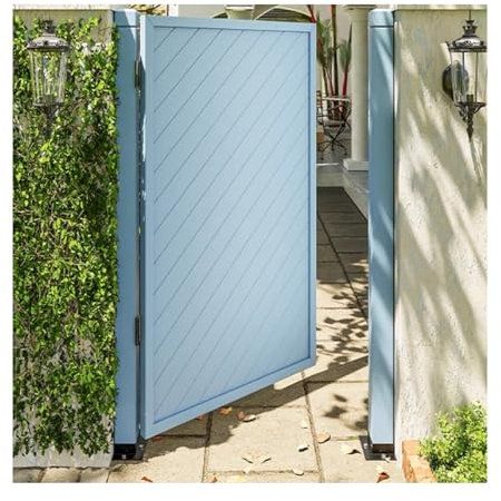 Cancello da giardino in legno con design ornamentale per cortile esterno, perfetto per ingressi al parco, divisorio, colonna blu inclusa, 40 x 90 cm