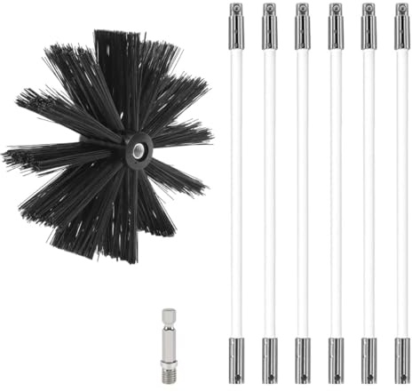 MOCNT Kaminbürste Stange Set Ofenrohrbürste Reinigungsbürste Schornsteinbürste Schornsteinfegerbesen Kaminbesen für Kamin Trockner 6 flexiblen Stangen 1 Bürstenkopf 200mm