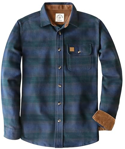 Dubinik® 33 ml supertung flanellskjorta herr skjorta långärmad rutig varm avslappnad bomull tung button down skjortjacka, Marinblå grön och grå, S