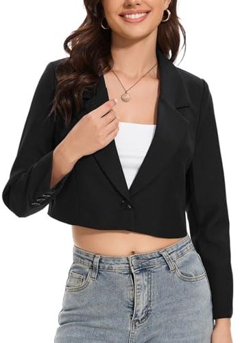 YOUNIFIZ Women's Cropped Blazer Jacket 2025 Spring Summer Blazer Jackets Long Sleeve Lightweight Lapel Button Office Work Suit Jacket Black