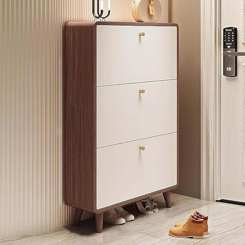 Moderno zapatero de madera con 3 capas para pasillo, sala de estar, diseño delgado independiente en color nogal, 60 x 17 x 120 cm