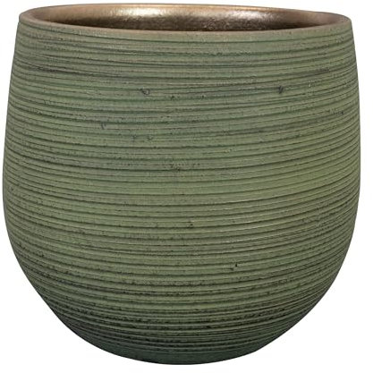 Indoor-Helden Blumentopf Lydia Ø 15 cm – handgefertigter Keramik-Übertopf in Grün mit Goldener Oberfläche, hochwertiges Pflanzgefäß für Zimmerpflanzen Indoor