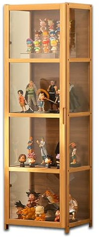 Koubhyj 42x33x130cm Vitrinenschrank, Glasvitrine Stehend, 4 Schicht Vitrine Glas Sammlervitrine, Doppeltürige Acryl-Vitrine für Spielzimmer, Schlafzimmer, Arbeitszimmer(Holzfarbe)