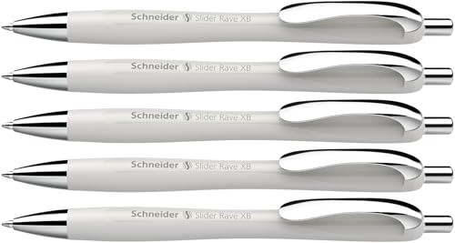 Schneider Slider Rave XB Kugelschreiber, 5 Stück, Silbergrau | Tinte: Blau, Viscoglide-Technologie für lange Texte ohne Aussetzer in Schule, Uni und Beruf, dokumentenecht, Mine wechselbar