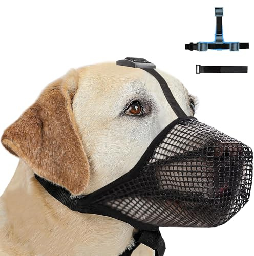 Muselière pour Chien, Masque Respirant pour Animaux Ajustable avec Sangles Touch Fastener, Museliere Chiens de Grande Taille Muselière en Maille Douce pour Les Petits Chiens Taille Moyenne