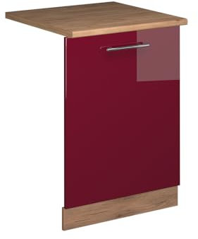 Vicco Façade de Lave-Vaisselle Fame-Line, Rouge Bordeaux Haute Brillance, 60cm, PT Chêne, à Combiner avec d'autres modules de la série Fame-Line