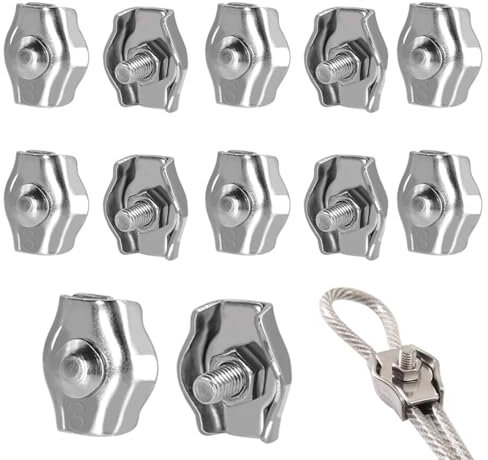 OHREN Morsetto per Fune Metallica 2mm in Acciaio Inossidabile, Set di 12 Morsetti M2, OHREN Morsetto in Acciaio Inossidabile 304 per Stendibiancheria, Tende da Sole, Fissaggio di Funi Metalliche