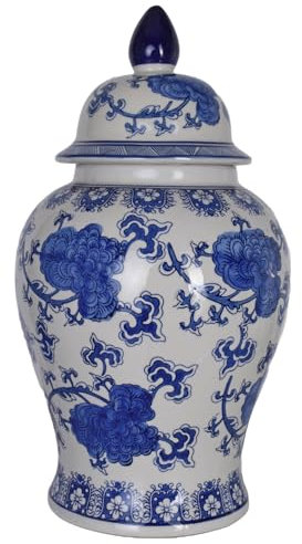 Palazzo - Jarrón con tapa (porcelana), diseño de ánfora, color azul y blanco