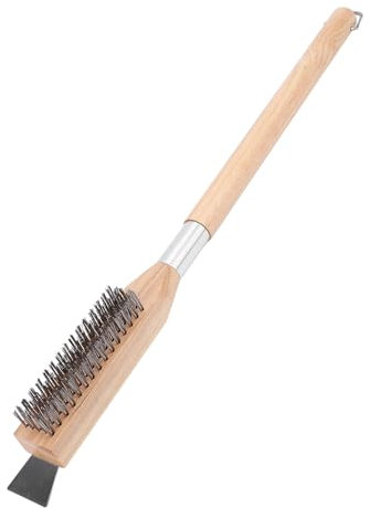 Gsycle Pizza Oven Brush with Scraper, Wood Handle Stainless Steel Wire Brush Pizza Stone Scraper Air Fryer Brushs for Indoor and Outdoor Barbecue
