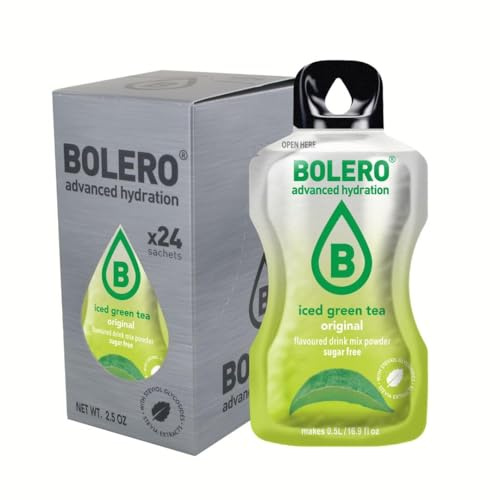 Bolero THÉ VERT GLACÉ ORIGINAL 24x3g | Poudre pour boisson sans sucre, édulcorée à la stévia + vitamine C | convient aux enfants, aux sportifs et aux diabétiques | sans gluten
