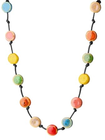 AOLIAY, collana da 90 cm con perline rotonde piatte in ceramica colorata, collana con perline multicolore e cordoncino di cotone nero, collane etniche intrecciate a mano, gioielli girocollo, ciondolo