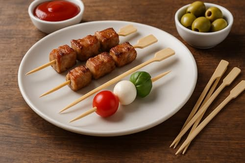 Juego de 100 palillos de madera de 15 cm para aperitivos, aperitivos, aperitivos, bufés y pinchos desechables naturales ecológicos
