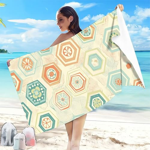 Telo Mare Microfibra Spiaggia 80 x 160mm Telo Mare Grande Beige Antisabbia Asciugatura Rapida, Ultra Assorbente Salvietta da Compatta Salvaspazio Asciugamano Microfibra Spiaggia Scialle Reticolo 1-4