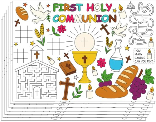 WEBEEDY 30 Blätter Erste Heilige Kommunion Färbung Papier Tischsets für Party Tischdekoration, Färbung Esstischdecke Malerei Matten für Kirche Dekor, 40x28 cm