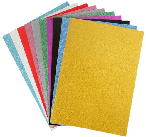 JRILUO Plotterfolie Textil Glitzer 10 Stück Plotterfolie Textil Glitzer 30.5×25.4 cm Iron On Folie Bügelfolie Flockfolie Plotter Vinylfolie Plotter Flexfolie zum Aufbügeln für DIY T-Shirt, Stoffe
