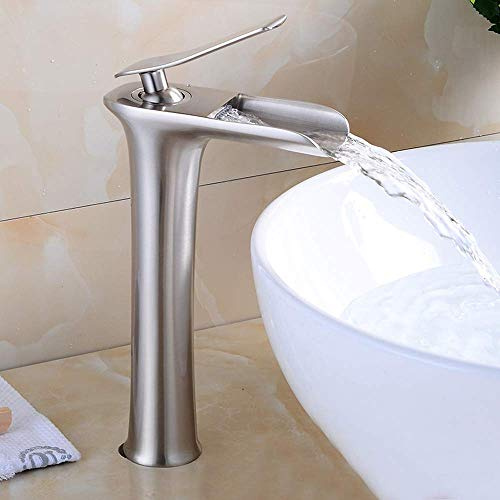 HTTGDGDH Miscelatore per Lavabo Alto per Bagno, Rubinetto per Lavabo A Cascata Nero, Rubinetti per Lavabo A Cascata da Appoggio in Ottone, Miscelatore per Lavabo con Un Foro per B(Stile D)