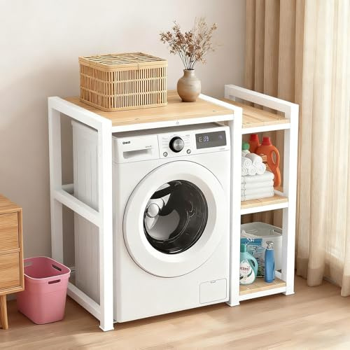 Scaffale per Lavatrice e Asciugatrice - scaffale sopra lavatrice salvaspazio, ripiano regolabile a 3 altezze - ideale per bagno, cucina, balcone e lavanderia(White)