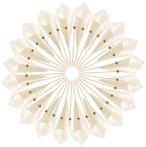 FONDOTIN Juego De Conos Para Comida Desechables De Madera 125 Mm 100 Piezas y Palillos Largos Para Aperitivos y Fruta 12 Mm 100 Unidades, Adecuado Para Fiestas y Catering