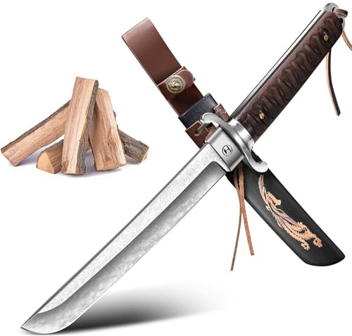 xiaotianlai XTL Jagdmesser Outdoormesser, Japanisches Damast Tantomesser mit Scheide, Full Tang Tanto Survivalmesser, Outdoor Camping Buschmesser, Geschenk für Männer
