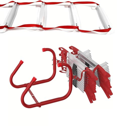 Lissontine Emergency Fire Escape Ladder, Portable 2-6 Story Retractable Kiddie Safety Window Ladder with Wide Steps, Center Support & Anti-Slip Rungs for Indoor or Outdoor 4.5M/15Ft