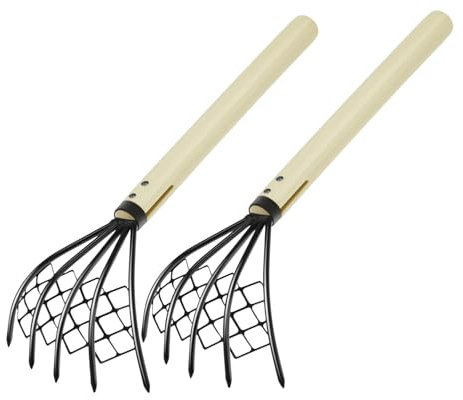 Toyvian 2 pezzi Rastrello da Spiaggia con Denti Affilati e Rete Piccola Strumento Manuale in Ferro e Legno Antiscivolo per Scavo Telline Vongole e Gusci Leggero e Resistente per Uso