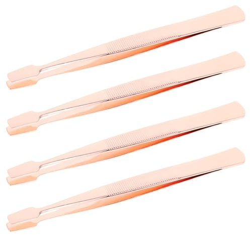 Alipis Pinzas de Pestañas de Acero Inoxidable 4 Unidades Puntas Rectas Herramienta Multiusos para Extensiones y Postizas Profesional Uso Diario Rosa Dorado