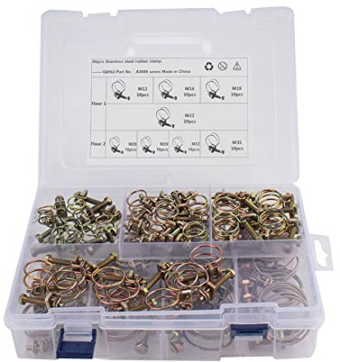 GZYF Kit d'assortiment Pour auto Collier de serrage à double fil M12-M35 Collier de serrage réglable pour tube en acier For Tube, Installation de tuyaux et tuyaux