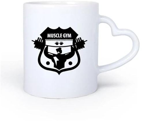 AYUEHBN Mango de cerámica en forma de corazón Café y Bebidas Calientes Gimnasia Muscular Fitnesscenter Culturismo Motivación Deportiva 11oz/320ml Para té, café, infusión caliente