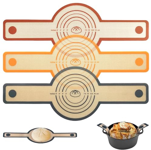 Brödkorg i silikon i 3 delar, brödbakmatta, brödkorg-set, non-stick silikonbakmatta bröd, jäskorgar med extra långa handtag, non-stick bakmatta för holländsk ugn, återanvändbar