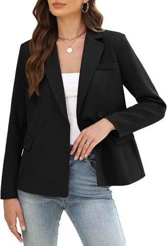 Women's Business Casual Blazers Open Front Long Sleeve Solid Jackets Professional Office Work Trendy Suit Jacket Blazer Black