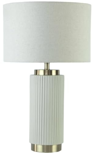 wilko Clara Table Lamp, Off-White Ceramic Base with Gold Metallic Caps, Modern Finish