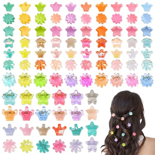YiiHHooN Mini Haarspangen, 120 Stück Mini Haarklammern, Bunte Blumen Haarklammer Klein aus Kunststoff Blumen Haarspangen Damen Haarclips Klein für Erwachsene Festival Alltag und Party