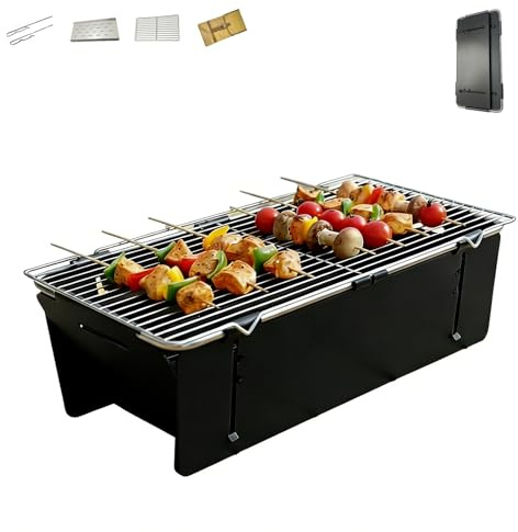 Portable Charcoal BBQ Grill Folding Tabletop Barbecue Carbon Steel Perfect for Picnics Camping Garden Terrace Outdoor Cooking Compact Design Easy to Use