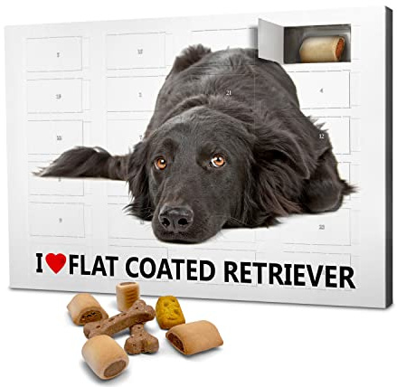 printplanet Hunde-Adventskalender mit Leckerlis - Motiv I Love Flat Coated Retriever - Weihnachtskalender für Hunde - 2026