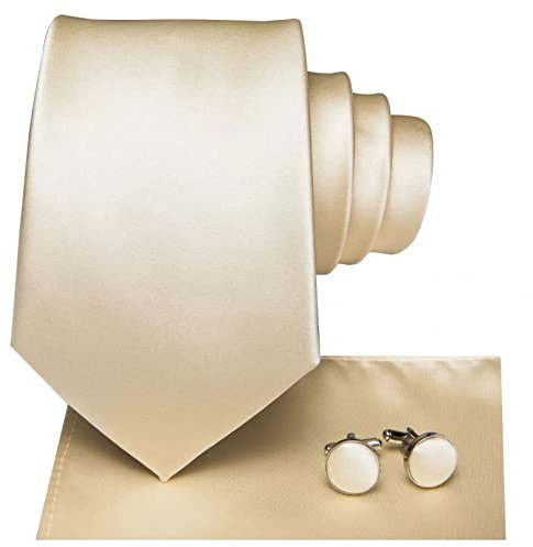 BAJIE Herrenkrawatte Seide Herren Soft Silk Pure Ivory Champagner Krawatte Einstecktuch Manschettenknöpfe Set Herrenkrawatte, C-3266, L