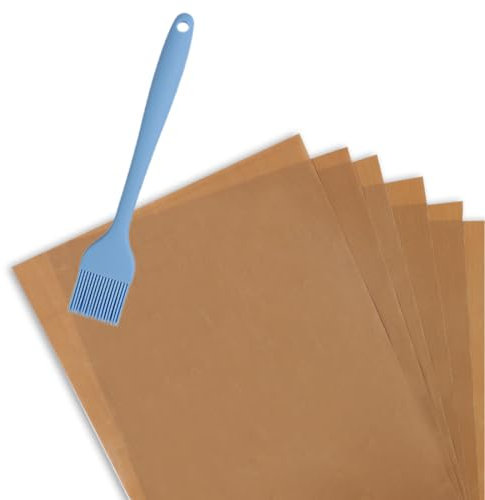 6 Pack Reusable Silicone Baking Sheet Mat for Oven Non Stick with Oil Brush,Silicone Cooking Mat,Non Stick Oven Liner,Baking Mat Sheet Baking Tray Liner Set,Air Fryer Accessories Washable-30 * 40cm