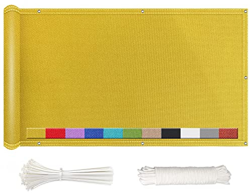 NKADNB Balkonumspannungen 75x250cm Wasserabweisend & Witterungsfest 100% Polyester, 180g/㎡ Schattiernetz Markisenstoff Sichtschutz Garten aus Starken Material, Gelb