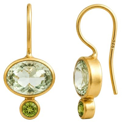 Pendientes de plata de ley 925 con baño de oro y amatista verde y peridoto