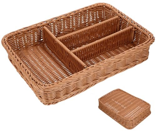 BESTonZON Cubiertos De Ratán Cubertero Tejido Porta Utensilios De La Casa De Campo Cubertero De Mimbre Organizador De Cubiertos Cajón De Escritorio Bandeja De Almacenamiento Rota
