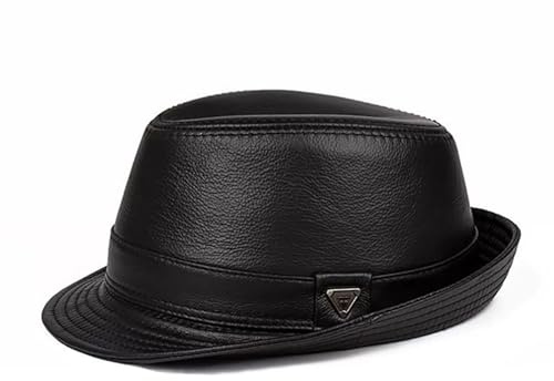 Lifup Hommes Chapeau Fedora Cuir Imperméable Chapeau de Jazz, Rétro à Bords Roulés Casquettes Souples Chapeaux Melon Noir «X-Large»