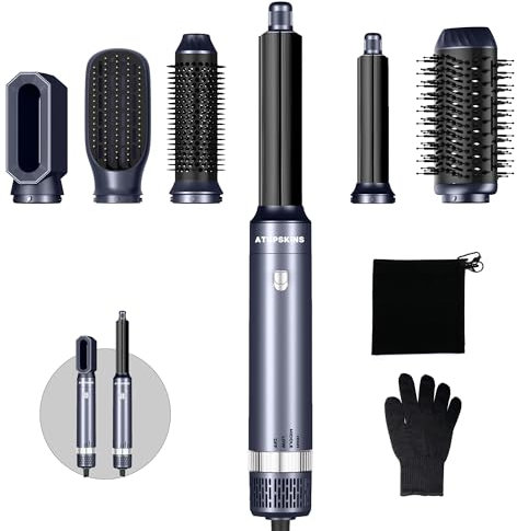 Haarstyler 6 in 1 Air Styler set mit 1000W Haartrockner, Rundbürste, Warmluftbürste, Föhnbürste, Lockenwickler, Glättbürste, Hairstyler Airstyler für Alle Haartypen, Trocknen, Glätten, Locken