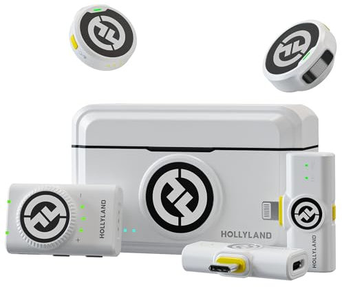 Hollyland Lark M2 Micro Cravate sans Fil (2TX+3RX) pour Camera, iPhone, Android, PC, 300 m Portée, Qualité Audio Hi-FI, Réduction du Bruit, 40H Utilisation, Micro Lavalier pour Livestream Vlog-Blanc