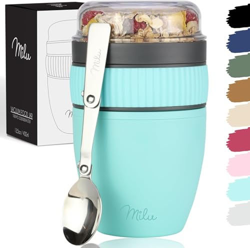 Milu vaso de muesli to go 400ml I vaso de plástico para yogur con cuchara (turquesa)