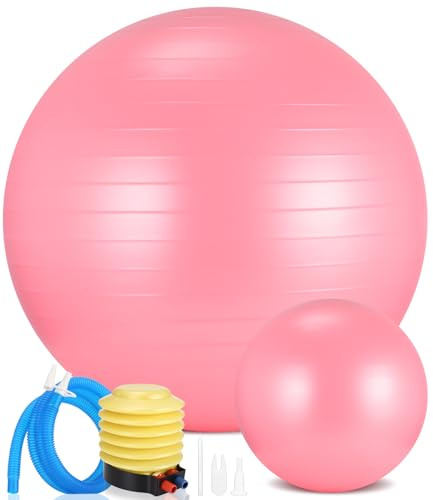 Gymnastikball und 23 cm Pilatesball Set, inkl. Luftpumpe, Sitzball Trainingsball, Ball für Fitness, Yoga, Gymnastik, Core Training, für starken Rücken als Büro-Stuhl, Yogaball für Zuhause - Rosa