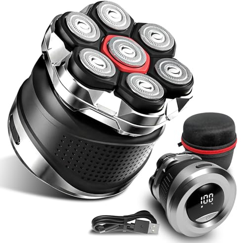Men's Electric Rotary Shavers Bald，2025 Upgrade 7D Floating Electric Shaver with LED Display, IPX7 Waterproof, Type-C Fast Charge, Magnetic Heads, Travel Case - Ideal Men's Grooming Gift (Black)