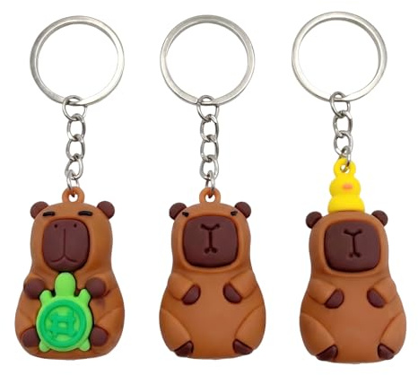 CZXCV 3 stycken Capybara nyckelringar, söt Capybara djurfigur, rolig nyckelring för ryggsäck och väska, Capybara-leksak, söt väskhänge