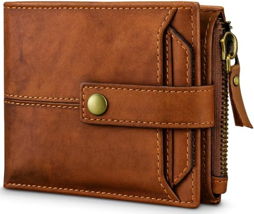 Leather Wallet for Men, | RFID Blocking | Extra Capacity Bifold Wallet with 1 ID Windows With Extra Coin pocket | Ultra Strong Stitching | Slim Billfold with 9 Card Slots | Gift for Him