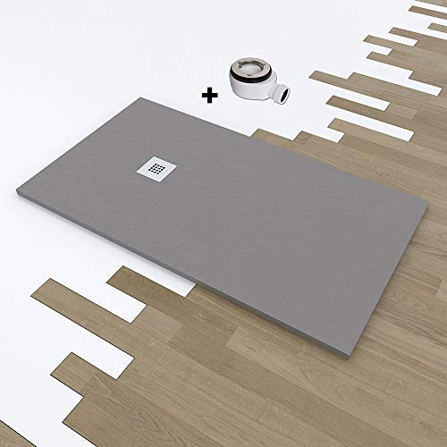 PLATO DUCHA RESINA CARGA MINERAL EFECTO PIZARRA 80X80 GRIS CLARO RAL 7035